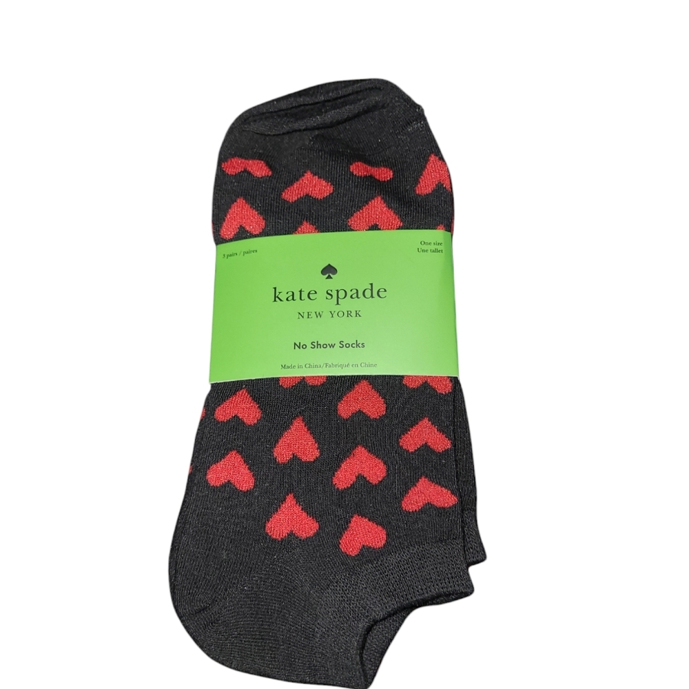 ♠️Kate Spade Black and Red Heart No Show Socks♠️Pack of 3♠️